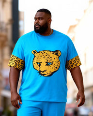 Big & Tall Men's Blue Leopard Print T-Shirt Pants Set