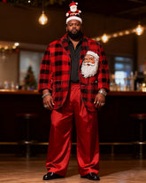 Big & Tall Men's Christmas Red And Black Plaid Print Suit
