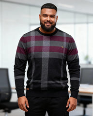 Big & Tall Men's Business Plaid Crewneck Sweater S-2XL