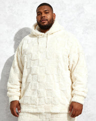 Big & Tall Men's Solid Color Square Plaid Plush Hooded Sweatshirt S-2XL