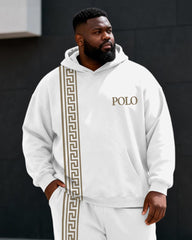 Big & Tall Men's Off-white Side Greek Print Hoodie Set