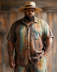 Big & Tall Men's Textured Contrast Print Short Sleeve Shirt Shorts Set