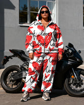 Women's Plus Size Love Letter Print Cardigan Hoodie Set