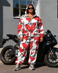 Women's Plus Size Love Letter Print Cardigan Hoodie Set