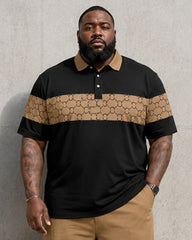 Big & Tall Men's Black Pattern Stitching Printed Polo Short Sleeve Pants Set