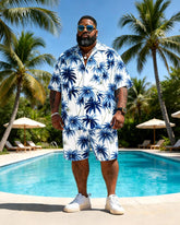 Big & Tall Men's Blue And White Coconut Print Short Sleeve Shirt Shorts Set