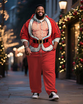 Big & Tall Men's Santa Claus Cosplay Printed Cardigan Hoodie Suit