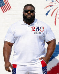 Big & Tall Men's 250 AMERICA Print POLO Short Sleeve Shorts Set