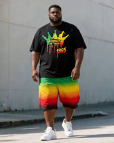 Big & Tall Men's 1865 Crown Graffiti Red Yellow Green Printed Round Neck Short Sleeve T-Shirt Shorts Set