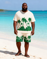 Big & Tall Men's Green Coconut Grove Silhouette Gradient Print Round Neck Short Sleeve T-Shirt Shorts Set