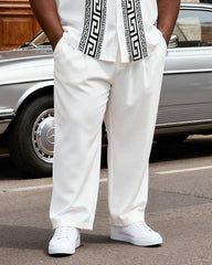 Big & Tall Men's Retro Court Style Printed Short Sleeve Shirt Trousers Set