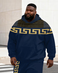 Big & Tall Men's Navy Blue Gold Greek Print Hoodie Set