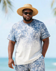 Big & Tall Men's Gradient Palm Leaf Print Round Neck Short Sleeve T-shirt Shorts Set