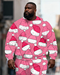 Big & Tall Men's Pink Christmas Hat Printed Crewneck Sweat Set