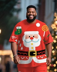 Big & Tall Men's Santa Claus Cosplay Printed T-Shirt Trousers Suit