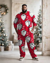 Big & Tall Men's Santa Claus Cartoon Print Long Sleeve T-Shirt Pants Set