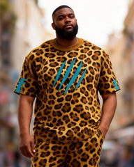 Big & Tall Men's Full Leopard Print Claw Mark Printed T-Shirt Pants Set