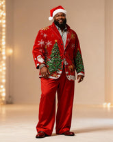 Big & Tall Men's Christmas Vintage Christmas Tree Print Suit