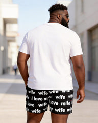 Big & Tall Men's "I Love My Wife" Letter Printed Crew Neck Short Sleeve T-shirt Shorts Set