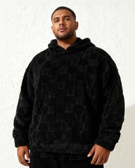 Big & Tall Men's Solid Color Square Plaid Plush Hooded Sweatshirt S-2XL