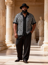 Big & Tall Men's Black And White Maze Print Short Sleeve Shirt Pants Set