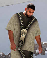 Big & Tall Men's Vintage Khakis Double Zip Printed T-Shirt Pants Set