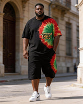 Big & Tall Men's Juneteenth 1865 Spiral Tie-dye Printed Round Neck Short Sleeve T-shirt Shorts Set