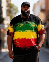 Big & Tall Men's Reggae Tricolor Gradient Printed T-Shirt Pants Set