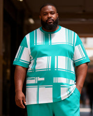 Big & Tall Men's Blue And White Plaid T-Shirt Pants Set