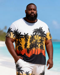 Big & Tall Men's Sunset Coconut Grove Gradient Print Crewneck Short Sleeve T-Shirt Shorts Set