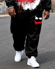 Big & Tall Men's Black Skull Graffiti Print Hoodie Set