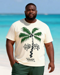 Big & Tall Men's Coconut Tree Graffiti Print Round Neck Short Sleeve T-Shirt Shorts Set