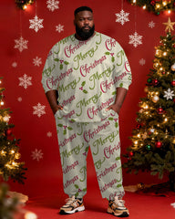 Big & Tall Men's Merry Christmas Letter Print Long Sleeve T-Shirt Pants Set