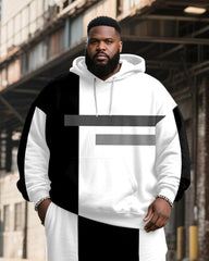Big & Tall Men's Black And White Color Block Gray Stripe Printed Hoodie Set