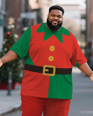 Big & Tall Men's Christmas Elf Cosplay Printed T-Shirt Trousers Suit