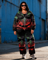 Women's Plus Size Halloween Emoji Graffiti Print Cardigan Hoodie Set