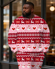 Big & Tall Men's Pink Christmas Stripe Printed Crewneck Sweat Set