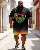 Big & Tall Men's Juneteenth Love Print POLO Short Sleeve Shorts Set