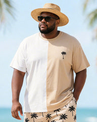 Big & Tall Men's Colorblock Coconut Print Round Neck Short Sleeve T-Shirt Shorts Set