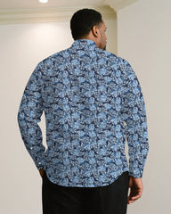 Men's Plus Size Paisley Business Casual Wrinkle Blue Long Sleeve Shirt