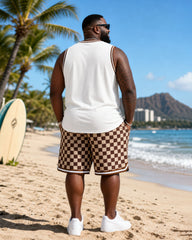 Big & Tall Men's Hawaiian Checkerboard Print Tank Shorts Set