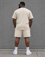 Big & Tall Men's Apricot Simple Casual Daily Travel Home Chest Letter Printed Short Sleeve T-shirt Shorts Set