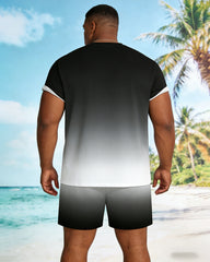 Big & Tall Men's Black & White Gradient Short Sleeve T-Shirt Shorts Set