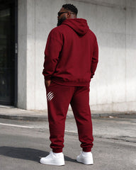 Large Size Men's Autumn And Winter Warm Contrast Red Simple Letter Printed Hoodie Sweatpants Set