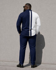 Big & Tall Men's Simple Contrast Color Stitching Business Leisure Travel Long Sleeve Shirt Pants Set