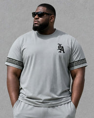 Big & Tall Men's Grey Simple Casual Walking Short-sleeved T-shirt Pants Set