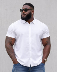 L-10XL Large Size Men's Summer Thin Short-sleeved Shirt Business Casual Loose Elastic Solid Color Short-sleeved Shirt