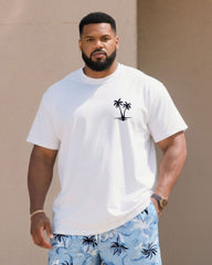 Big & Tall Men's Blue & White Simple Holiday Casual Hawaiian T-Shirt Shorts Set