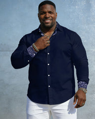 Men's Plus Size Casual Vacation Music Character Dating Cuff Collar Paisley Pattern Royal Blue Wrinkle-resistant New Lapel Long Sleeve Shirt