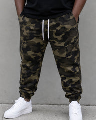 Big & Tall Men's Daily Leisure Travel Party Camouflage & Black & White Mosaic Army Green Short Sleeve T-shirt Sports Pants Set